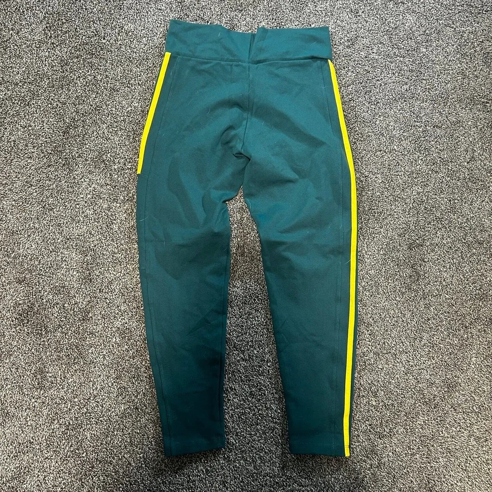 Trilha Mix Brasil Leggings Womens Medium Green Excellent Side Stripe Athletic
